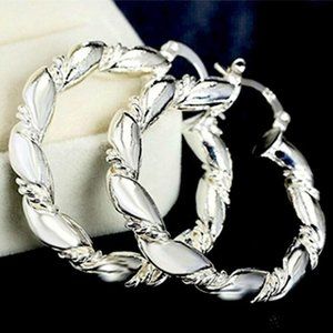 New Gorgeous 925 Silver Twist Hoop Earrings